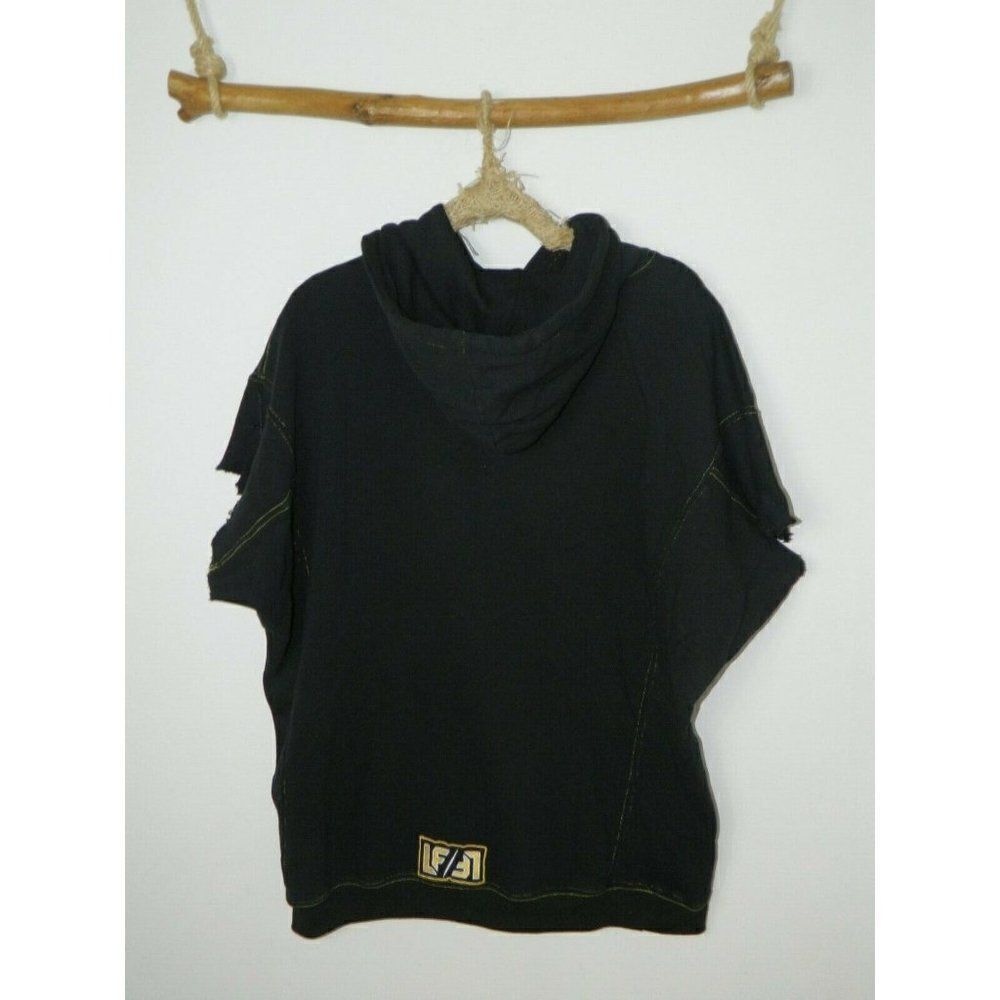 LF‎ Sweatshirt Hoodie BLACK Oversize Pullover Ripped Sleeves Size Small
